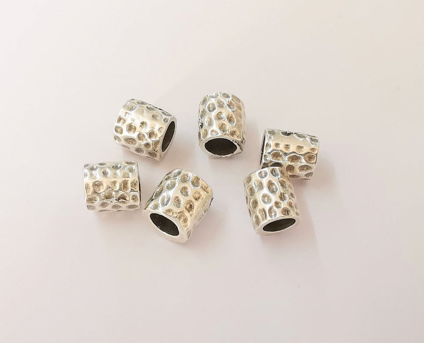 5 Antique silver hammered rondelle beads (11x10mm) Antique silver plated beads G23697