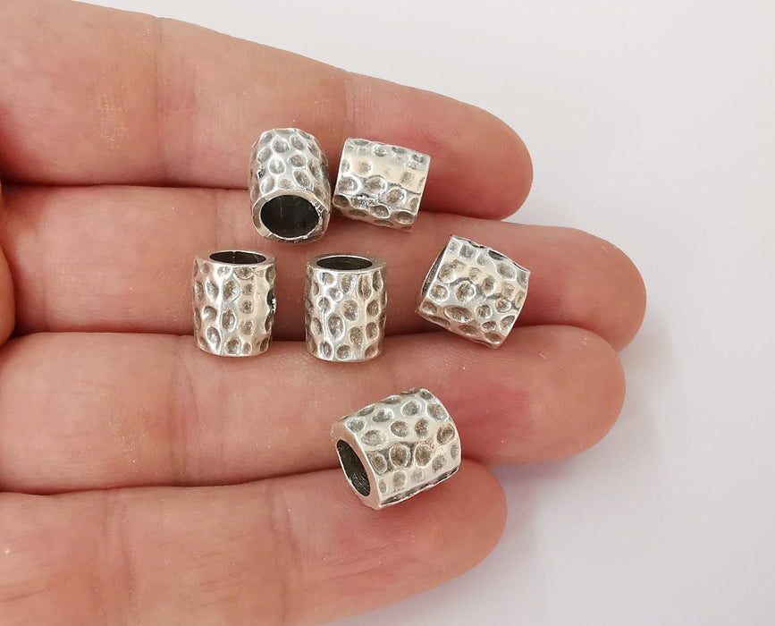 5 Antique silver hammered rondelle beads (11x10mm) Antique silver plated beads G23697