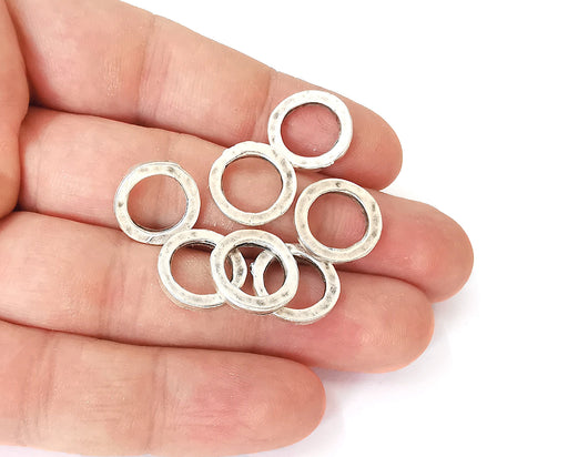 10 Hammered circle findings Antique silver plated circle (15 mm)  G23698