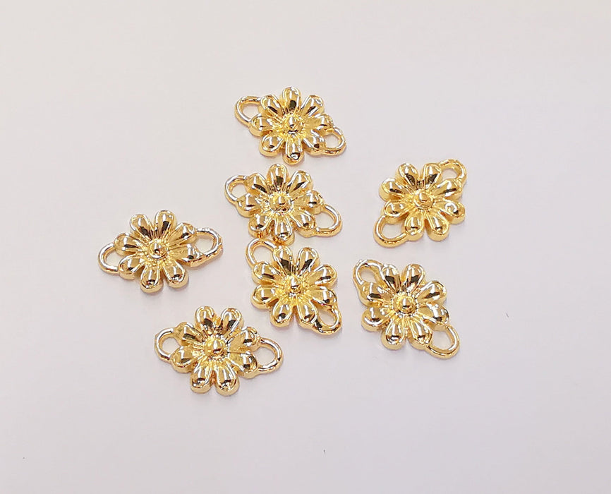 10 Flower Charms Connector 24K Shiny Gold Plated Charms (14x10mm)  G23232