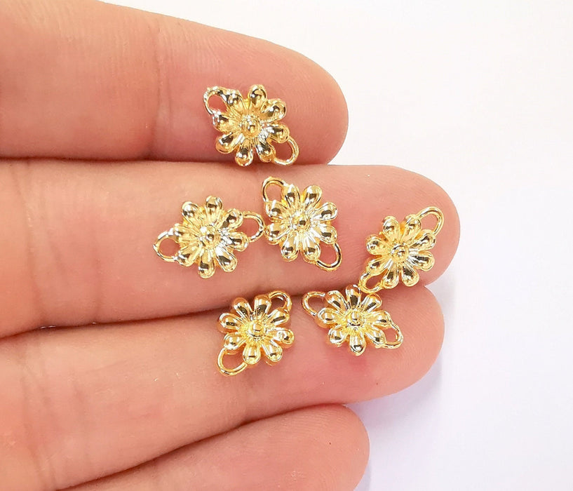 10 Flower Charms Connector 24K Shiny Gold Plated Charms (14x10mm)  G23232