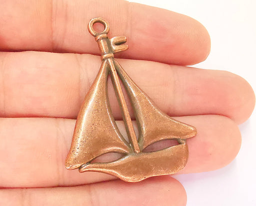 2 Sailing Ship Charms Antique Copper Plated Charms (48x38mm)  G23240