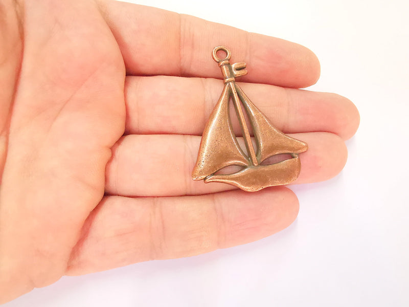 2 Sailing Ship Charms Antique Copper Plated Charms (48x38mm)  G23240