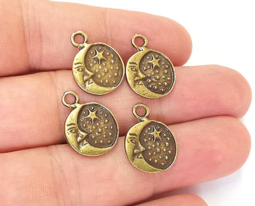 10 Moon Star Charm Antique Bronze Plated Charms (19x14mm) G23241