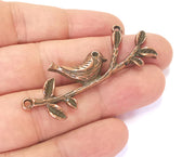 2 Bird Leaf Branch Connector Pendant Antique Copper Plated Pendant (57x22mm) G23239