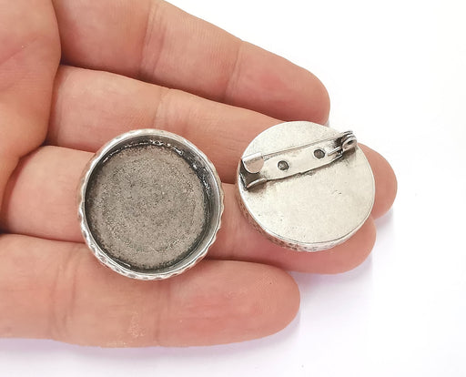 Hammered Brooch Holders Pin Brooch Blanks Brooch Bezel Antique Silver Plated Brooch Pin Findings  (25mm Bezel size)  G23245