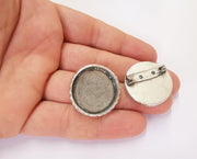 Hammered Brooch Holders Pin Brooch Blanks Brooch Bezel Antique Silver Plated Brooch Pin Findings  (25mm Bezel size)  G23245