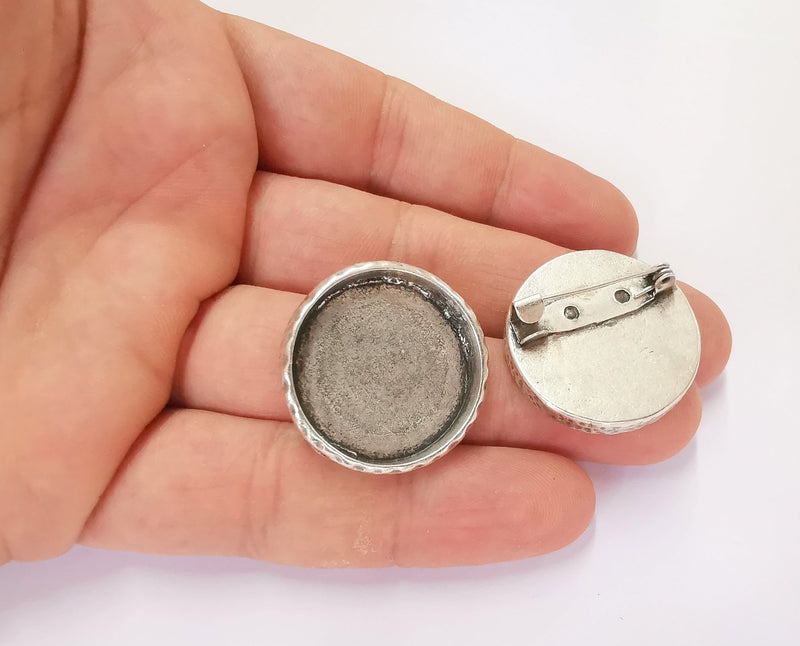 Hammered Brooch Holders Pin Brooch Blanks Brooch Bezel Antique Silver Plated Brooch Pin Findings  (25mm Bezel size)  G23245