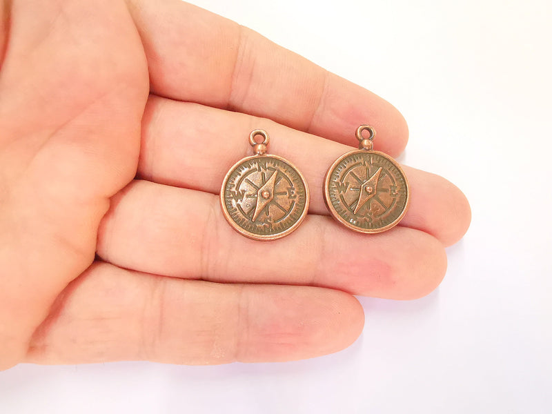 4 Compass Charms Antique Copper Plated Charms (26x20mm)  G23248