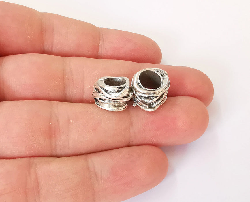 4 Antique silver textured rondelle beads (12x9mm) Antique silver plated beads G23708