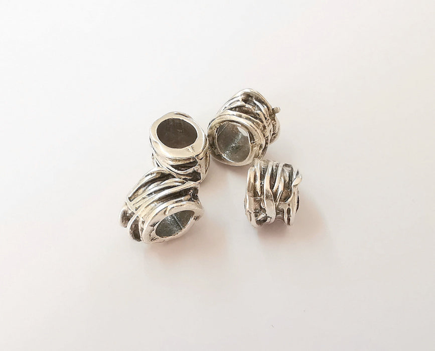 4 Antique silver textured rondelle beads (12x9mm) Antique silver plated beads G23708