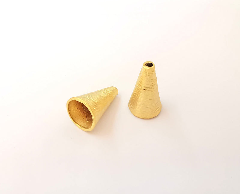2 Gold cone caps findings Gold plated brass findings (23x14mm)  G23709