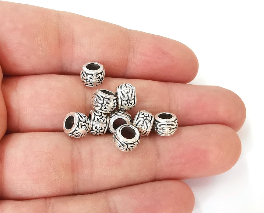 10 Antique silver textured rondelle beads (8x6mm) Antique silver plated beads G23713