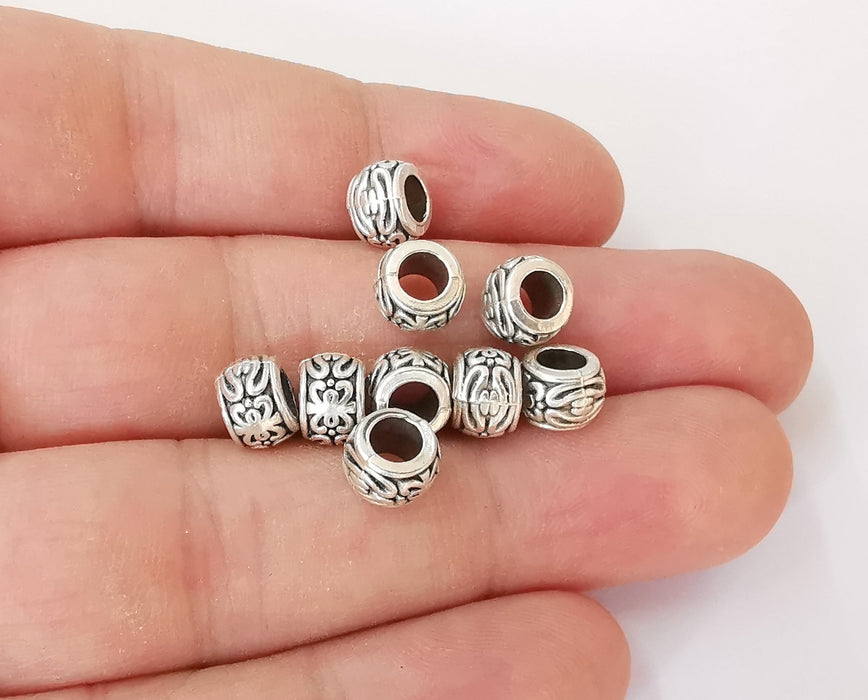 10 Antique silver textured rondelle beads (8x6mm) Antique silver plated beads G23713