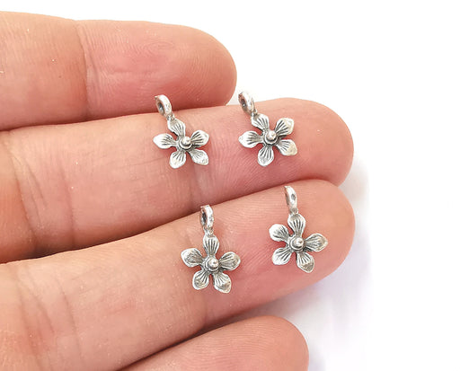 10 Flowers charms Antique silver plated brass charms (14x9mm)  G23717