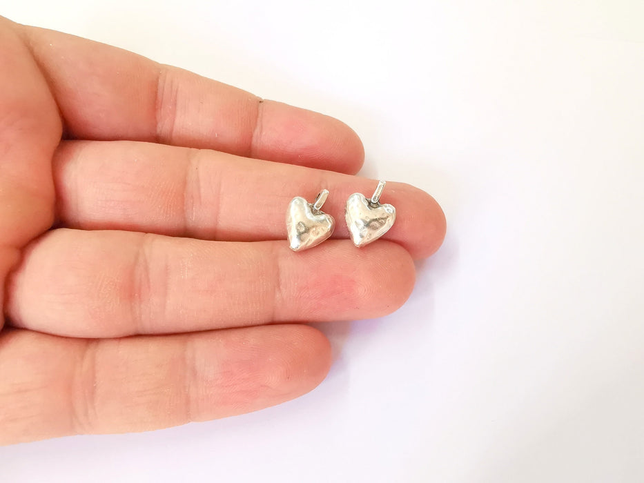 4 Heart charms Antique silver plated charms (15x11mm)  G23723