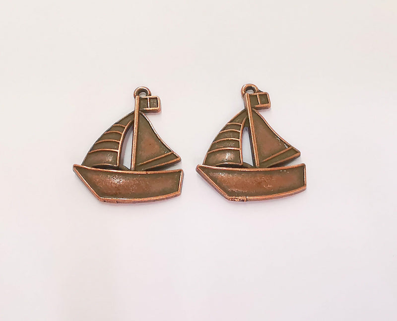 2 Sailing Ship Charms Antique Copper Plated Charms (31x25mm)  G23261