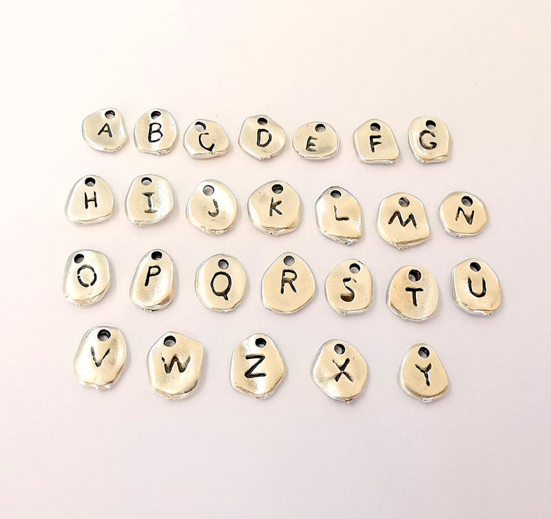 Initial letter charm,Personalized initial letter charm, Add on letter charm, Add on initial, Antique silver plated, Alphabet 10x7mm G23528