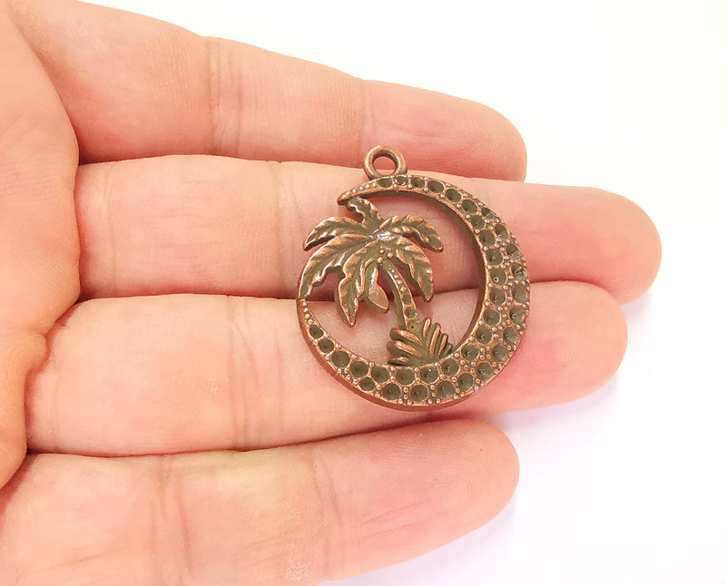 2 Palm Crescent Charms Antique Copper Plated Charms (37x32mm)  G23263