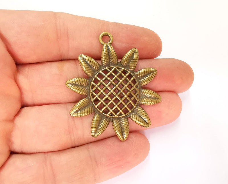 2 Sunflower Charms Antique Bronze Plated Charms (48x41mm)  G23266