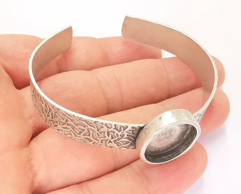 Bracelet Blank Resin Dry Flower inlay Blank Cuff Bezel Glass Cabochon Base Textured Adjustable Antique Silver (16mm Blank ) G23270