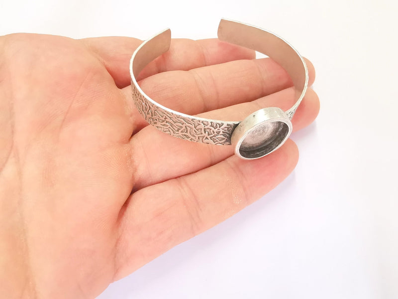 Bracelet Blank Resin Dry Flower inlay Blank Cuff Bezel Glass Cabochon Base Textured Adjustable Antique Silver (16mm Blank ) G23270