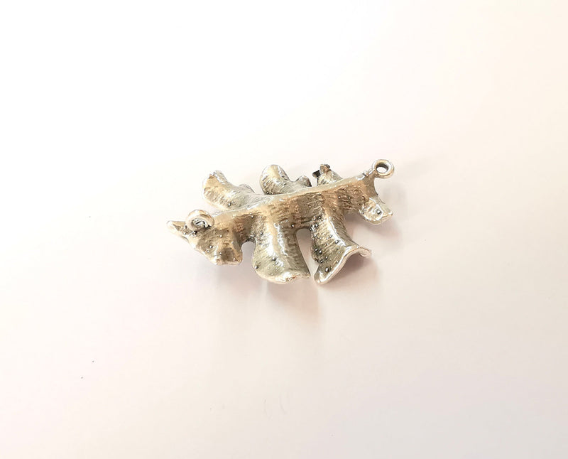 Leaf connector charm Antique silver plated brass charm (42x30mm) G23724