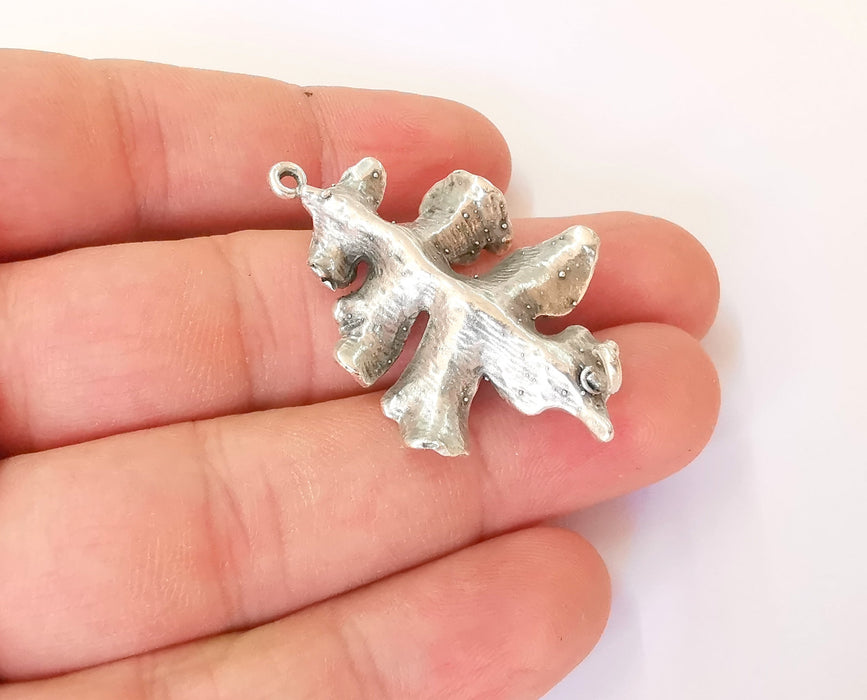 Leaf connector charm Antique silver plated brass charm (42x30mm) G23724