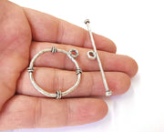 Hammered big toggle clasps Antique silver plated brass findings 1 Set  (40x34mm - 60x9mm)  G23726