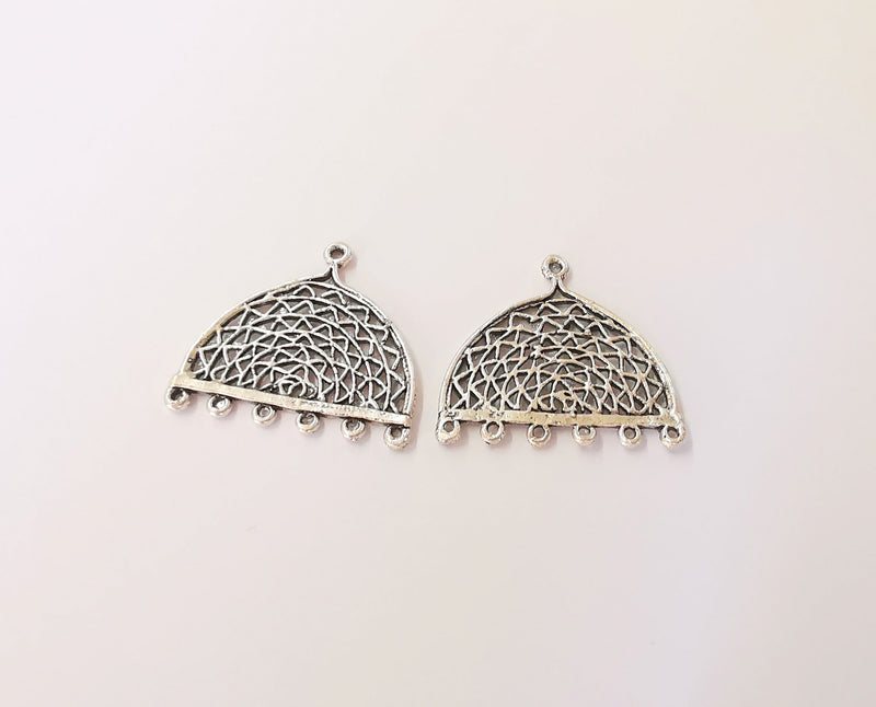 2 Antique silver charms connector Antique silver plated brass charms (30x26mm)  G23728
