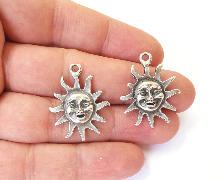 4 Sun charms Antique silver plated charms (30x24mm)  G23730