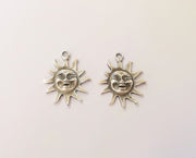 4 Sun charms Antique silver plated charms (30x24mm)  G23730