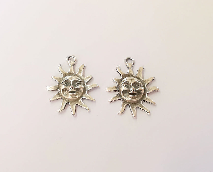 4 Sun charms Antique silver plated charms (30x24mm)  G23730