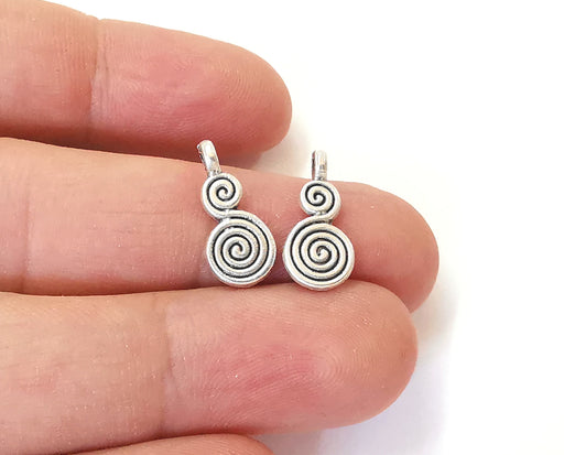 10 Spiral charms Antique silver plated brass charms (18x8mm)  G23733