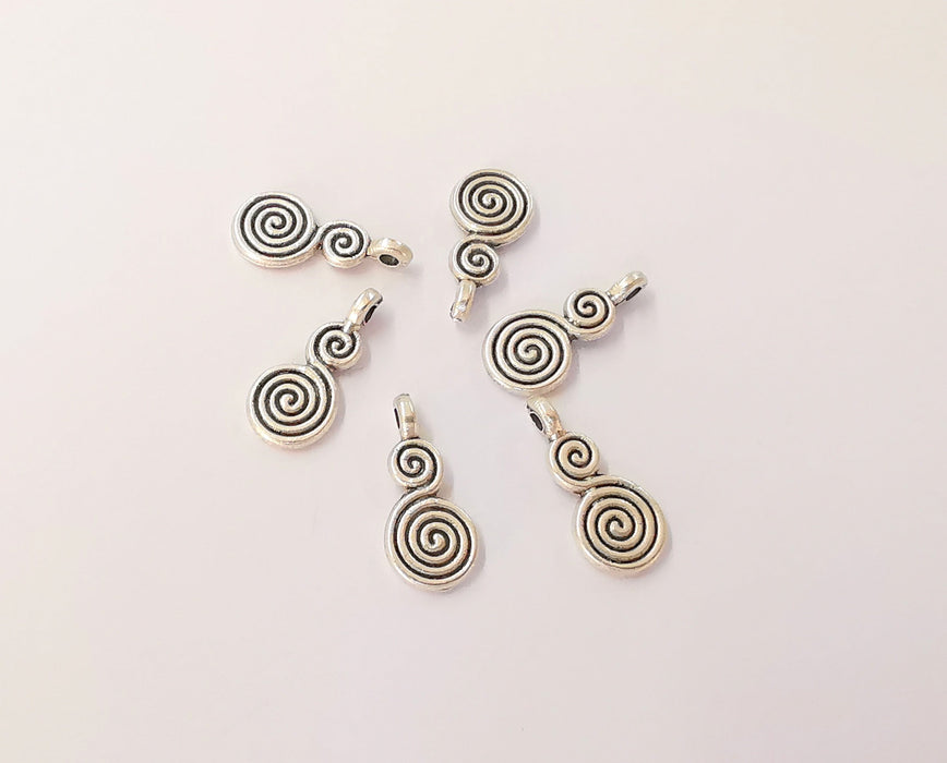 10 Spiral charms Antique silver plated brass charms (18x8mm)  G23733