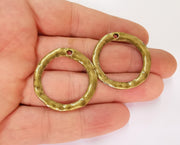 2 Hammered Circle Charms Antique Bronze Plated Charms (34mm) G23278