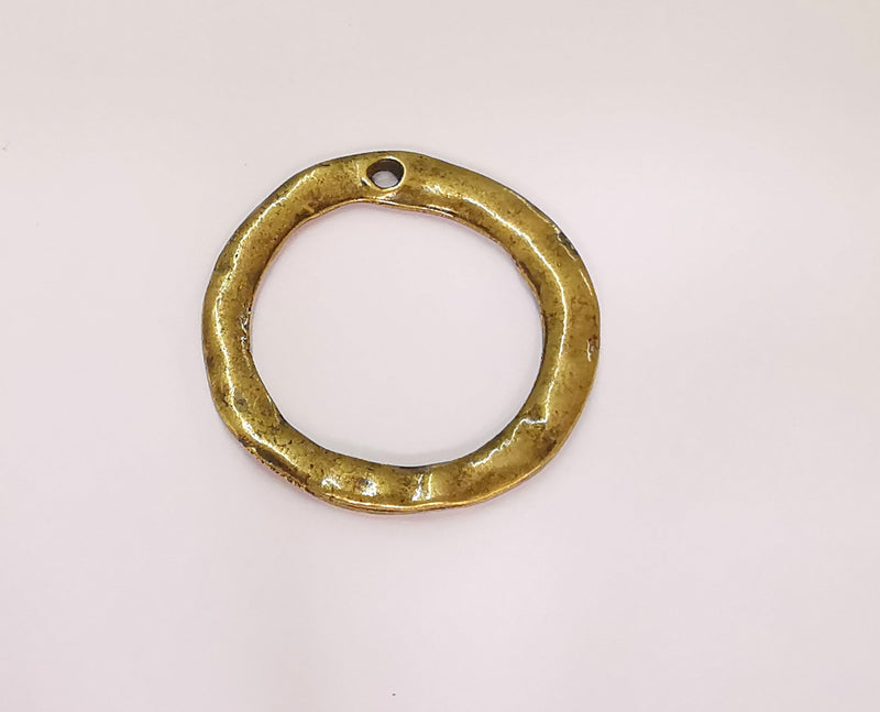 2 Hammered Circle Charms Antique Bronze Plated Charms (34mm) G23278