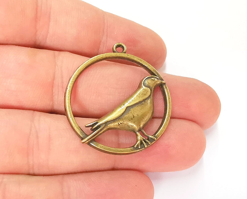 2 Bird Circle Charms Antique Bronze Plated Charms (33mm)  G23280