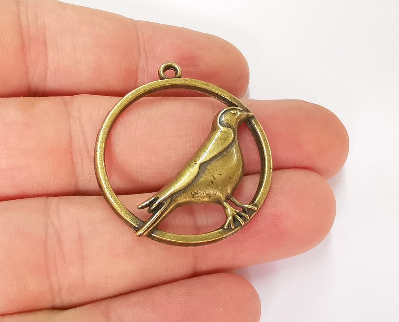 2 Bird Circle Charms Antique Bronze Plated Charms (33mm)  G23280