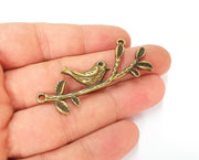 2 Bird Leaf Branch Connector Pendant Antique Bronze Plated Pendant (57x22mm) G23282