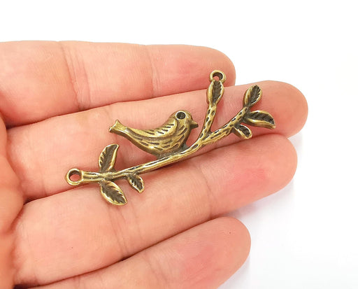 2 Bird Leaf Branch Connector Pendant Antique Bronze Plated Pendant (57x22mm) G23282