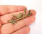 2 Bird Leaf Branch Connector Pendant Antique Bronze Plated Pendant (57x22mm) G23282