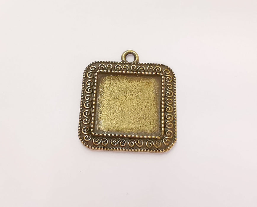 2 Square Frame Pendant Blank Antique Bronze Plated Pendant (34x29mm) (20mm Blank Size)  G23283