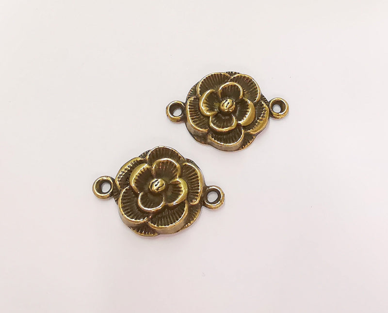 2 Flower Charms Connector Antique Bronze Plated Charms (25x17mm)  G23284