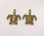 2 Sea Turtle Charms Antique Bronze Plated Charms (33x28mm)  G23285
