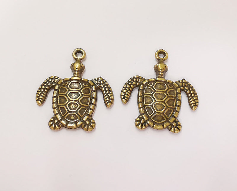 2 Sea Turtle Charms Antique Bronze Plated Charms (33x28mm)  G23285
