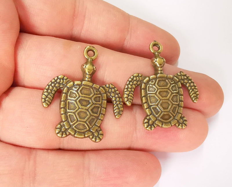 2 Sea Turtle Charms Antique Bronze Plated Charms (33x28mm)  G23285