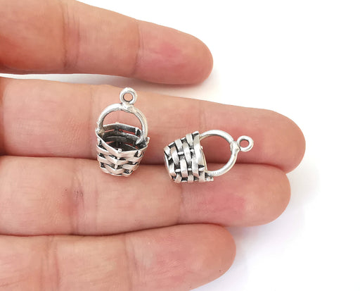 2 Basket charms (Double sided) Antique silver plated brass charms (21x13mm)  G23749