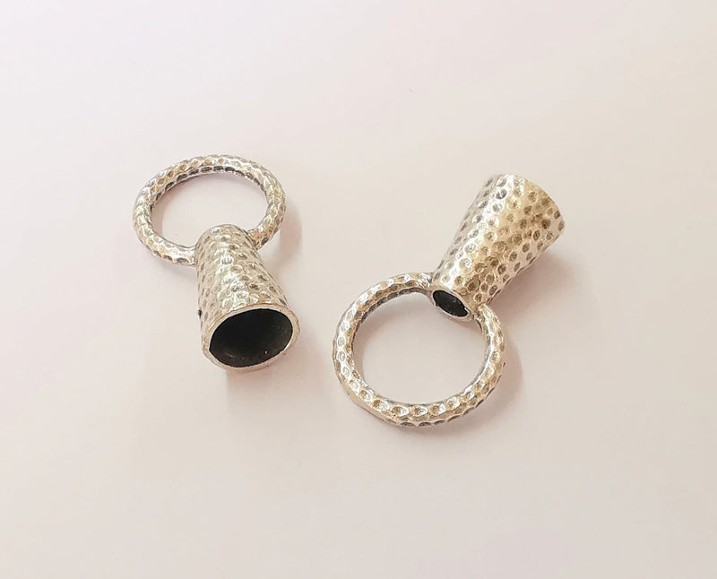 2 Hammered silver cone findings Antique silver plated brass  (27x16 mm)  G23752