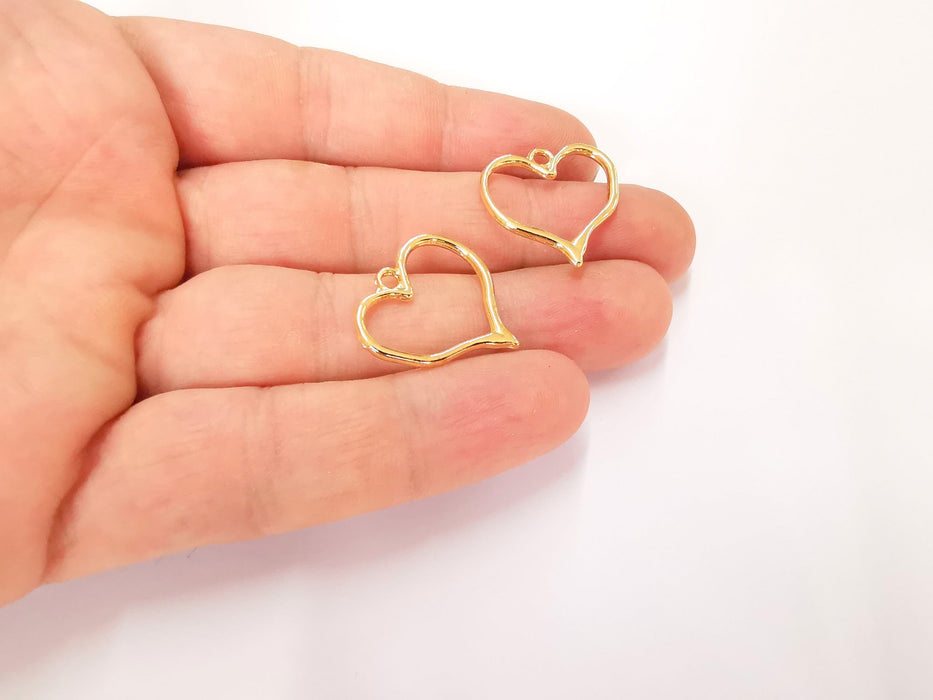 4 Heart Charms 24k Shiny Gold Plated Charms (23x22mm)  G23288